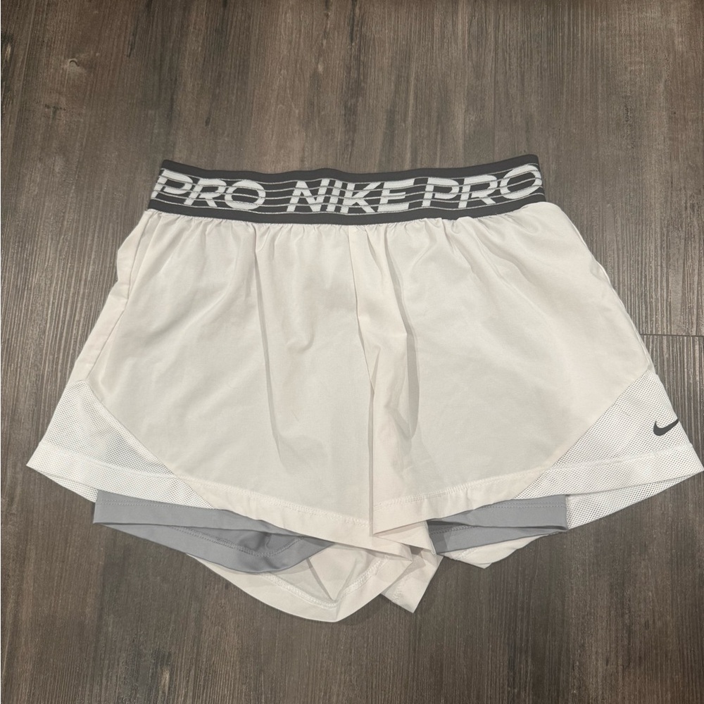 Nike Women's White and Gray Pro Shorts